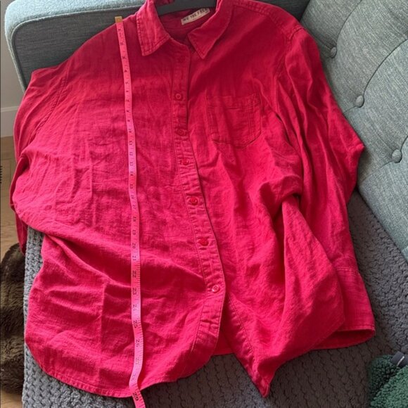 We The Free Free People Vibrant Fushia Pink Linen Button Down Top Size Small - Picture 6 of 7